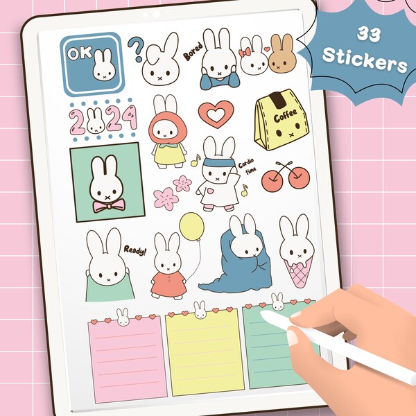 pack cute Miffy stickers, PNG for Cameo Silhouette, instant download, kawaii bunny for planner