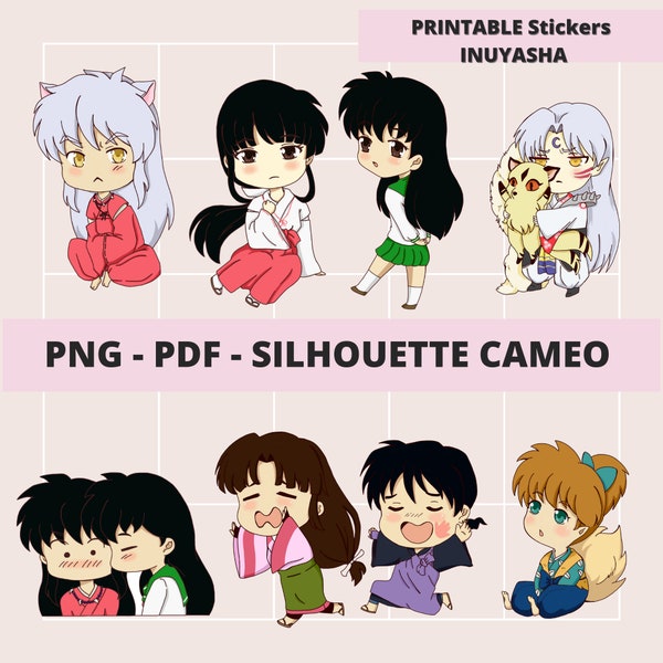 PACK Anime Stickers Inuyasha, printable stickers, Chibi, kawaii PNG stickers, Cameo File, digital download