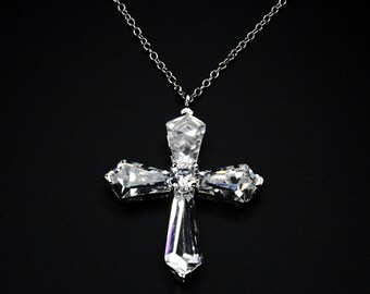 Sterling Silver Crystal Cross Necklace