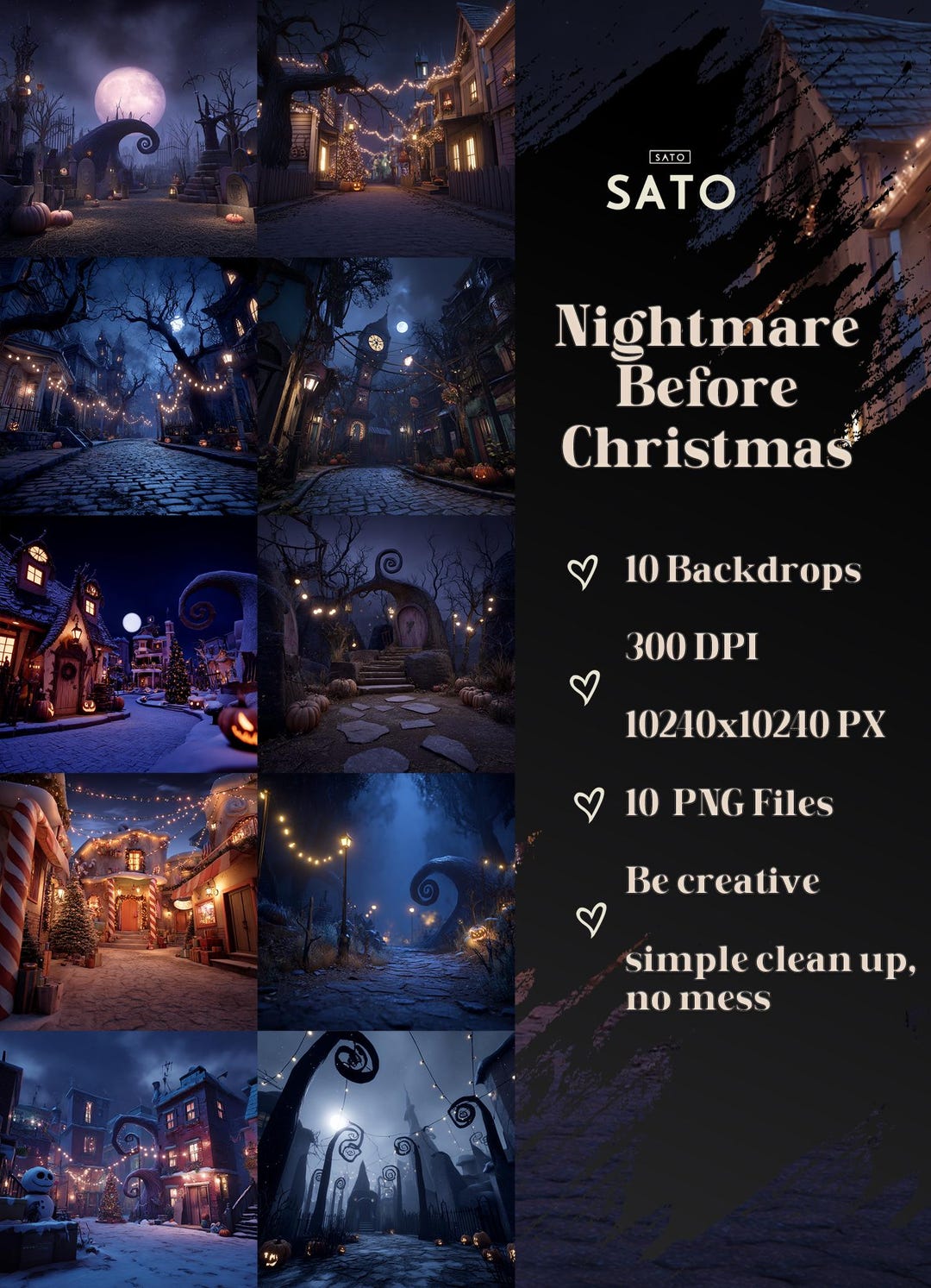 Nightmare Before Christmas Backdrops, Digital Art (10240x10240 Px) - Etsy