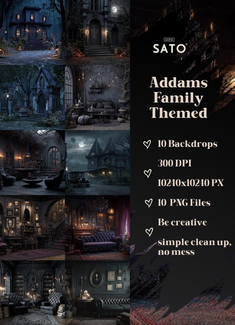 Addams Family Theme Digital Backdrops, Movie, Tv Show Themed (300 DPI ...