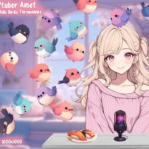 Elementos coleccionables de pájaros chibi para vtubers, decoración 2D para transmisiones en vivo (descarga digital)
