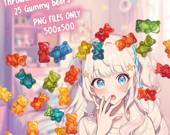 25x Gummy Bears Vtuber Throwable Assets, Transparent 2D Stream Decoration (Digital Download)