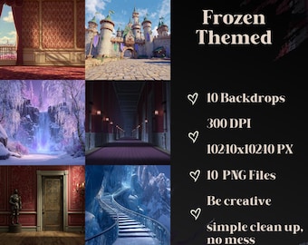 Frozen Theme Digital Backdrops, Fairytale Castle, Winter Scenes (300 DPI)