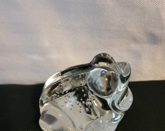 Solid Clear Art Glass Frog Paper Weight