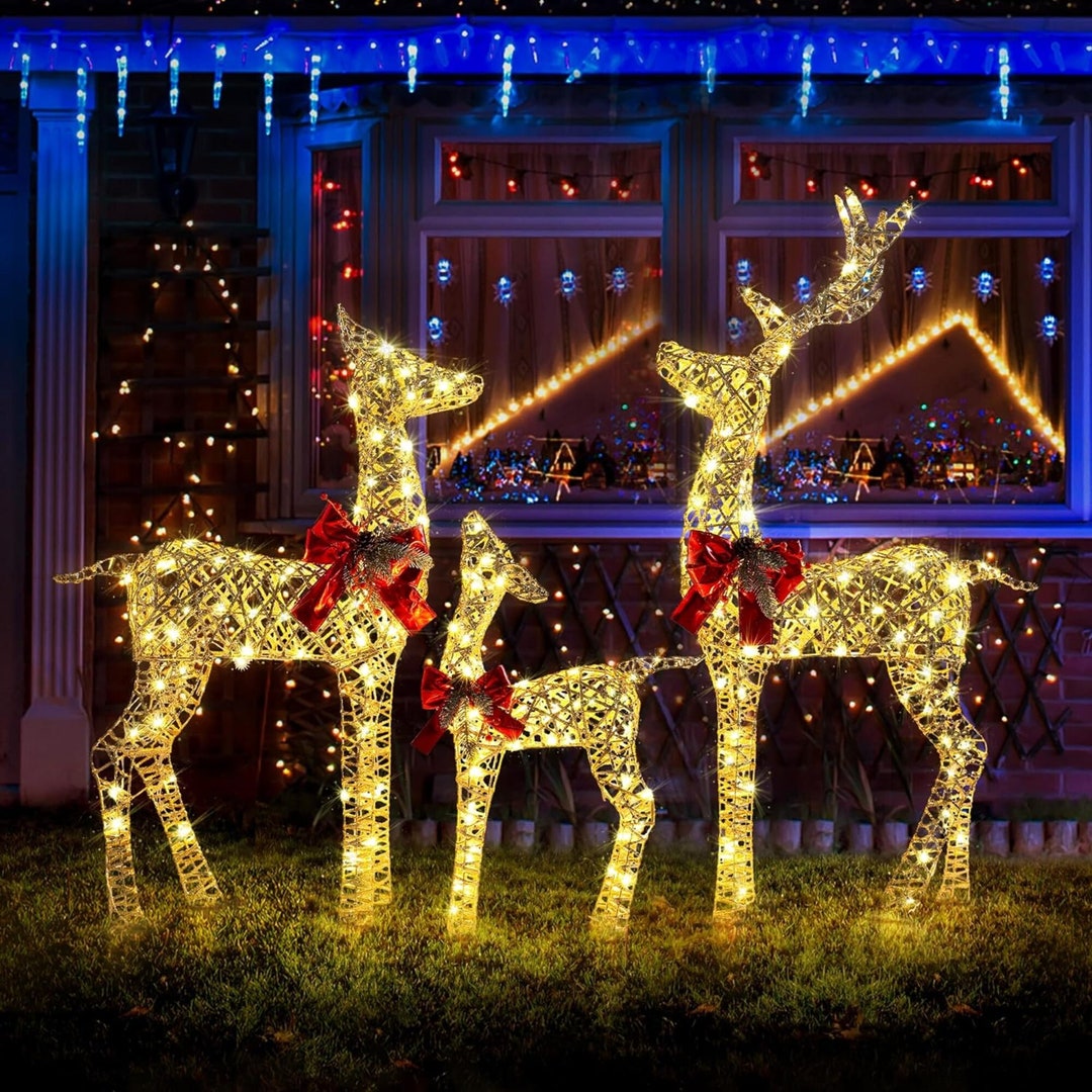 3piece Outdoor Reindeer Christmas Decorations Yard Etsy