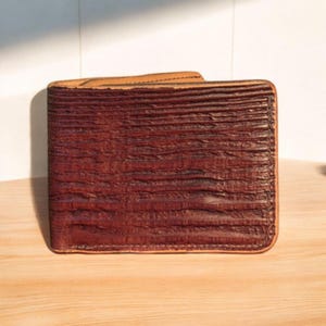 Cartera plegable de piel con veta de madera / Regalos para él