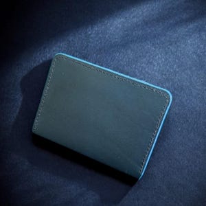 Tarjetero de piel superfino: billetera minimalista cosida a mano. Regalos para él y para ella.