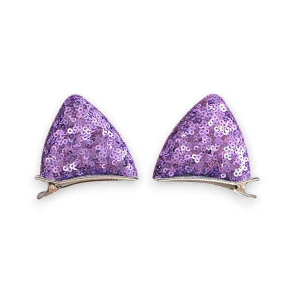 Summer Crystal Sparkling Small Sequins Cat Ears Hair Clips For Girls - Pack of 1 Pair