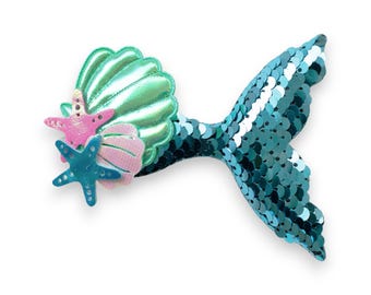 Sequin Mermaid Tail Hair Clip, Starry Shell & Starfish Accessory – Glitter Ocean Barrette for Girls – Summer Crystal®