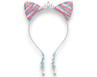 Girls' Glitter Sequin Cat Ears Headband with Pearl Earring Pendants - Summer Crystal®