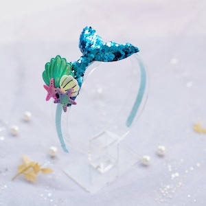 Sommer-Kristall-Sequin-Meerjungfrau-Schwanz mit Sternenmuschel-Stirnband für Mädchen