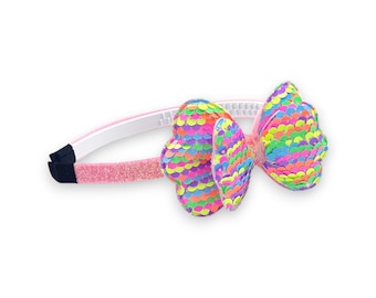 Fascia per capelli da bambina con fiocco imbottito e paillettes glitterate - Summer Crystal®