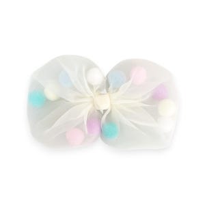 Pinza para el cabello con lazo de tul y pompón – Pasadores de pompón flotantes de colores para niñas – Summer Crystal®