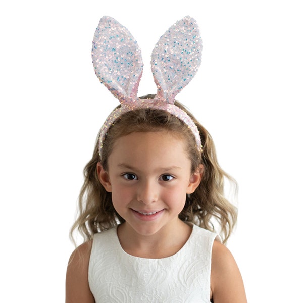 Summer Crystal Sequins Bunny Ears Headband For Girls and Women For Easter and Parties