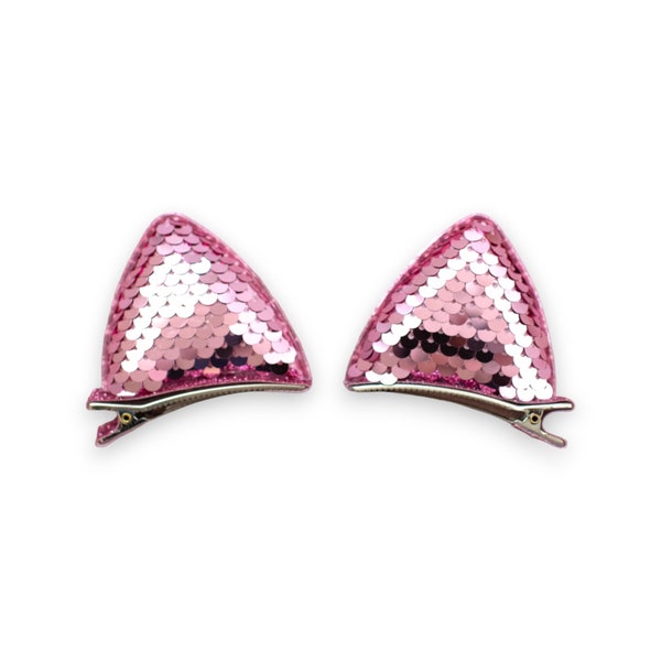 Summer Crystal Sparkling Large Sequins Cat Ears Hair Clips For Girls - Pack of 1 Pair