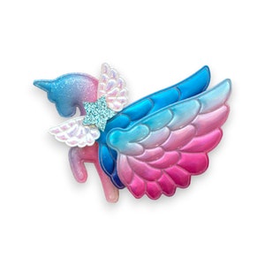 Summer Crystal - Winged Ombre Rainbow Unicorn Hair Alligator Clip For Girls, Teens & Women - 1 Pack