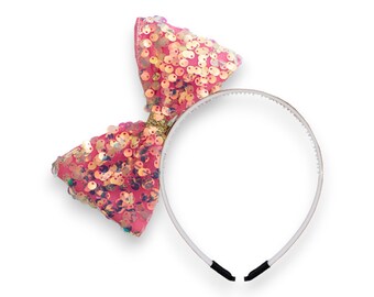 Fascia per capelli da bambina con fiocco grande e glitterato con paillettes - Summer Crystal®