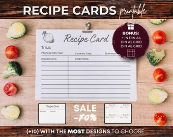 Recipe Card For Handwritten Recipes, Recipe Binder Pages, Printable Recipe Pages PDF, Recipe Card Design, Minimal Recipe Card Template