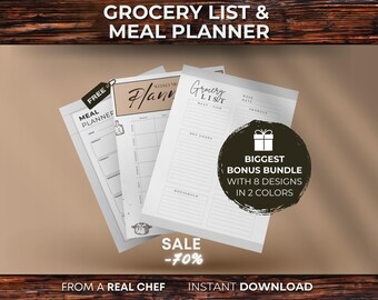 Meal Planner Printable, Food Planner, Meal Plan PDF, Digital Shopping List, Shopping Lists, Grocery List Editable, Weekly Meal Planning