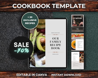 Cookbook Recipe Template Editable, Canva Recipes, Customizable Recipe Book Template, Editable Cookbook, DIY Cookbook, Printable Recipe ebook