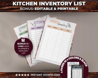 Editable Kitchen Inventory List, Editable Inventory Management, Pantry Check, Fridge Tracker, Food Inventory, Track Freezer, Inventory Sheet