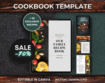 Modello di cucina, modello di ricetta modificabile, modello di ricetta, modello di libro di cucina da stampare, libro di cucina canva, libro di cucina digitale, ebook di ricette