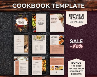 Canva Cookbook Template, Cookbook Recipe Template Editable, Canva Recipe Book, Customizable Recipe Book Template, Recipe Collection