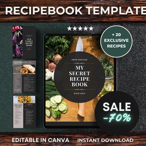 Digital Cookbook, Editable Recipe Book Template, Cookbook Template Canva, Recipe Collection, Blank Recipe Template, Cookbook Recipe Template