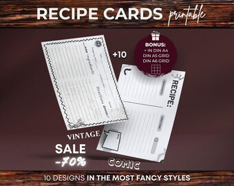 Fancy Recipe Cards Printable, Unique Recipe Cards Design, Recipe Card For Handwritten Recipes, Cookbook Journal, Modern Recipe Card