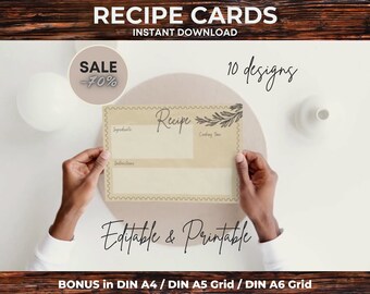 Editable Recipe Cards, Fillable Recipe Cards, Blank Recipe Cards, Canva Recipe Cards Template, Recipe Cards Online, Custom Recipe Cards