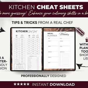 Printable Kitchen Cheat Sheet, Cooking Times Chart, Kitchen Guide, Cooking Conversion Chart ...