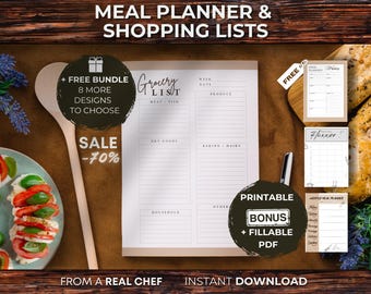 Weekly Meal Planner Printable, Grocery List Editable, Meal Plan Template, Printable Shopping List, Digital Meal Planner, 7 Day Menu Planner