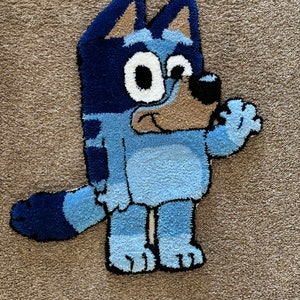 Handmade Bluey Rug: Tufted Yarn Decor (22x18in)