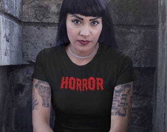 Horror Dripping Blood Font T-Shirt Creepy Halloween Graphic Tee for Horror Fans and Spooky Season Lovers