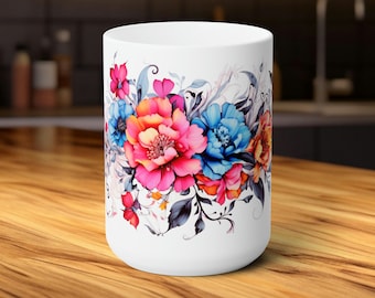 Pressed Flowers Mug, Boho Wildflowers Cottagecore Coffee Mug, Flower Garden Lover, Gift For Her, Botanical TeaCup, Autumn Floral Nature