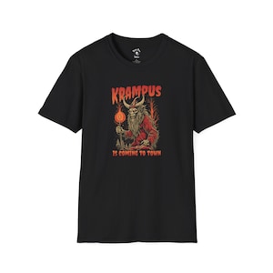Krampus Is Coming To Town Creepy Christmas Shirt, Gothic Holiday Tee, Unique Krampus Graphic Design, Spooky Christmas Gift for Men & Women