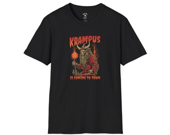 Krampus Is Coming To Town Creepy Christmas Shirt, Gothic Holiday Tee, Unique Krampus Graphic Design, Spooky Christmas Gift for Men & Women