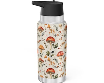 Mushroom Tumbler with Lid Cute Botanical Mushroom Travel Mug Stainless Steel Insulated Coffee Cup Eco Friendly Reusable Drinkware 32 oz