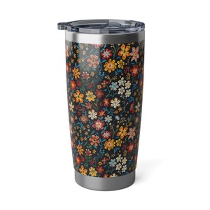 Floral Insulated Tumbler Stainless Steel Travel Mug with Vibrant Flower Print, Keeps Beverages Hot or Cold