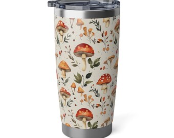 Mushroom Tumbler with Lid Cute Botanical Mushroom Travel Mug Stainless Steel Insulated Coffee Cup Eco Friendly Reusable Drinkware 20 oz