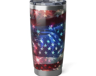Vaso patriótico de estrellas y rayas – Taza de viaje de acero inoxidable con bandera americana vibrante, perfecta para llevar