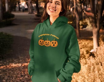 Pumpkin Patrol Hoodie, Halloween Sweatshirt, Unisex Pullover, Jack-O-Lantern Jumper, Fall Outerwear, Autumn Apparel