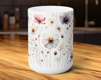 Pressed Flowers Mug, Boho Wildflowers Cottagecore Coffee Mug, Flower Garden Lover, Gift For Her, Botanical TeaCup, Autumn Floral Nature