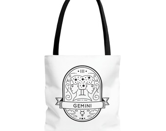 Gemini Zodiac Sign Canvas Tote Bag | Reusable Canvas Book Bag | Sustainable Purse | Unisex Gift