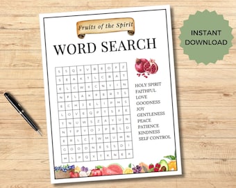 Fruit of the Spirit | Bible Games for Kids | Children's Ministry Word Search Printable | Fruits of the Spirit Puzzle | Kids Bible Study Game