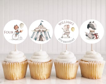 Cupcake Toppers, Printable Toppers, Personalized Cupcake, Custom Cupcake Toppers, Digital Cupcakes, Editable Party Decor, Carnival Birthday