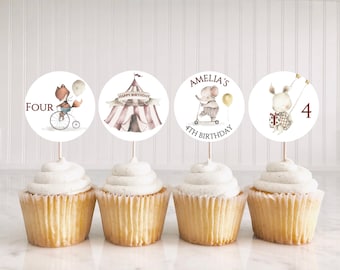 Cupcake Toppers, Printable Toppers, Personalized Cupcake, Custom Cupcake Toppers, Digital Cupcakes, Editable Party Decor, Carnival Birthday