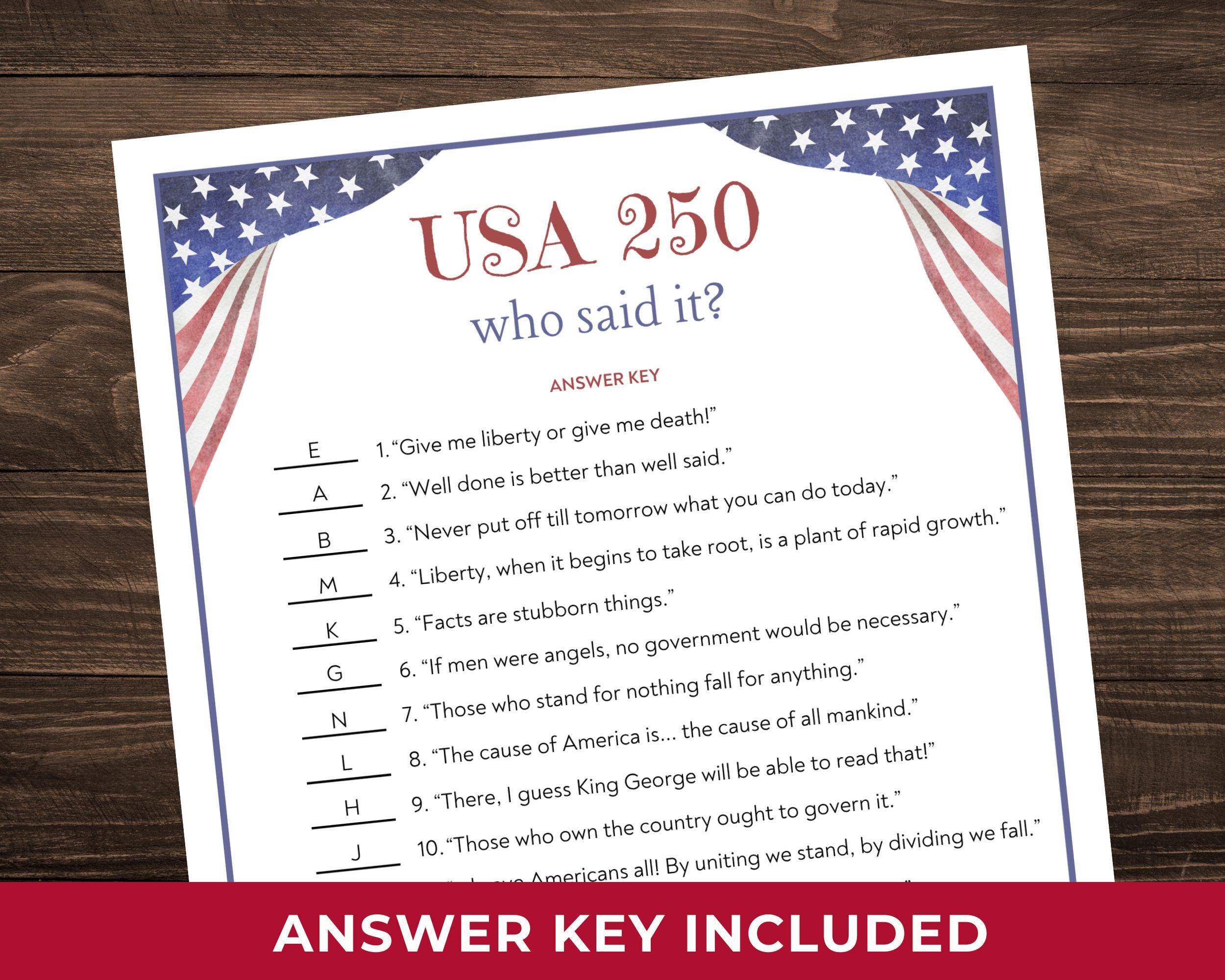 250th Anniversary 4th of July Trivia, America 250 Funny Patriotic ...