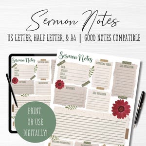 Predigt Notizen | Predigt Notizen Printable | Digitale Predigt Notizen | Predigt Notizen PDF | Predigt Notizen Vorlage | Notizen der Online-Predigt | Kirchliche Notizen